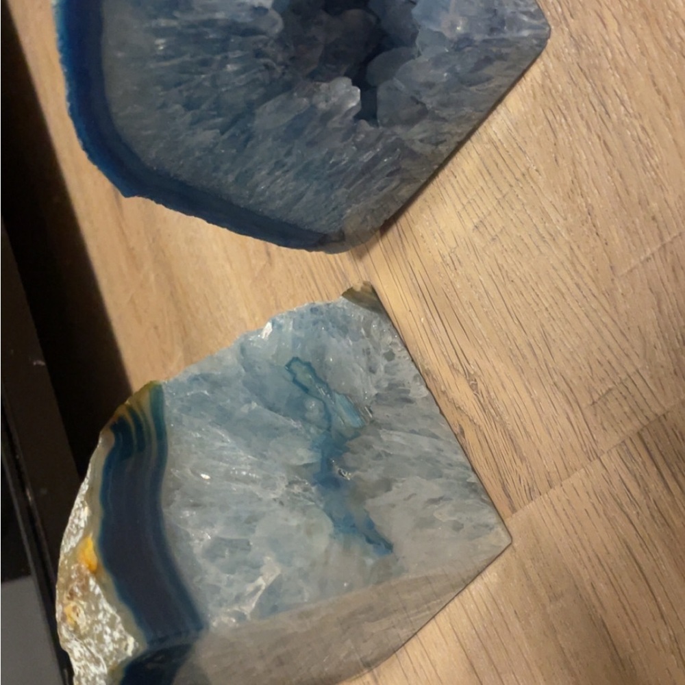 Blue Agate Geode Bookends - Pair